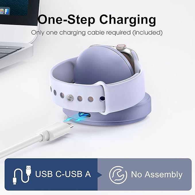 Portable Magnetic Charging Dock for Apple Watch, Wireless Fast Watch Charger Stand with Charging Cable, Support Nightstand Mode, Compatible with Apple Watch 10 9 8 7 SE 6 5 4 3 2/Ultra 2-Purple