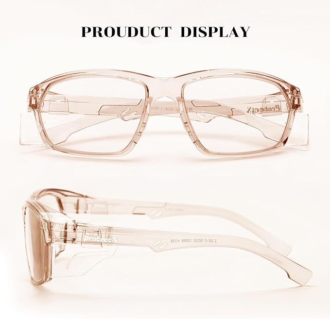 ProtectX Stylish Anti-Fog & Scratch-Resistant Safety Glasses, UV Protection Goggles, Anti-Impact Lightweight Glasses for Men＆Women Cold Brew Clear