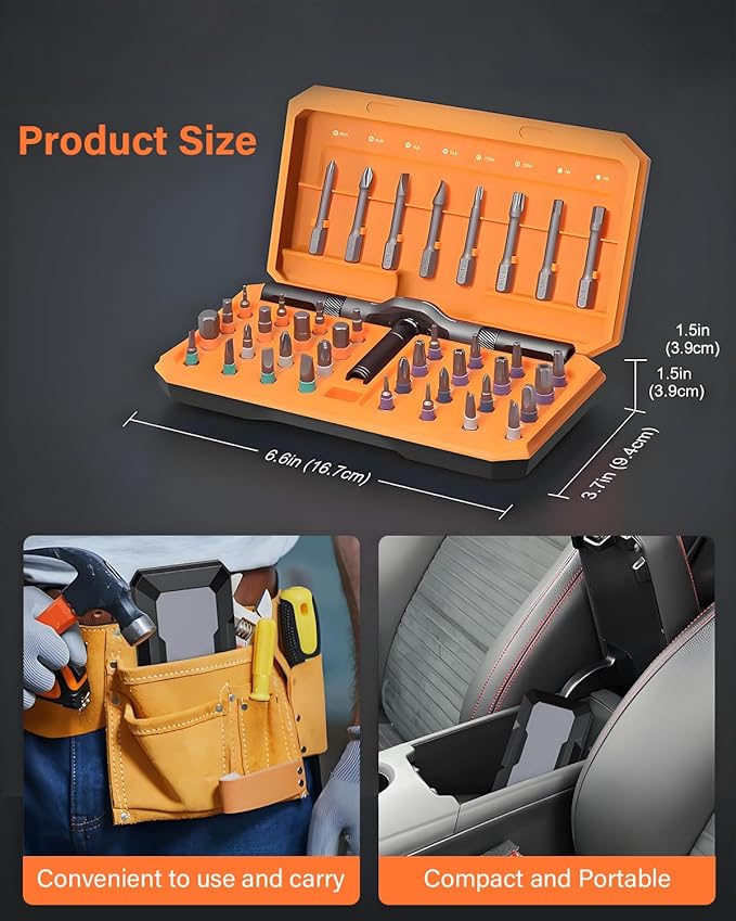 42 in 1 Ratchet Screwdriver Set, Magnetic Screwdriver Set, DIY Multi Bit Magnetic Drive Set with Detachable Ratchet Handle, Portable Compact Repair Tool Kit for Furniture Computer Bicycle, Orange