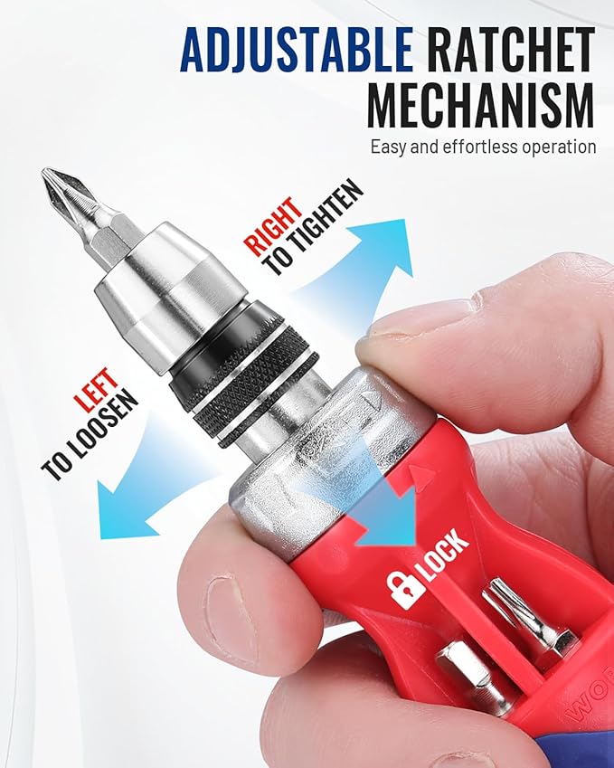 WORKPRO 12-in-1 Stubby Ratcheting Multi-bit Screwdriver, Short Screw Drivers with Magnetic, Quick-load Mechanism, Premium S2 Steel, Small Screwdriver with Double End Bits in Handle