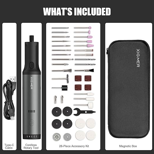 Cordless Rotary Tool Kit, 7.2V with Higher Torque, More Powerful, 5 Speeds 10000 to 28000 RPM, with 42 Accessories, Multi Purposes, Sanding, Polishing, Drilling, Etching, Engraving, DIY Crafts