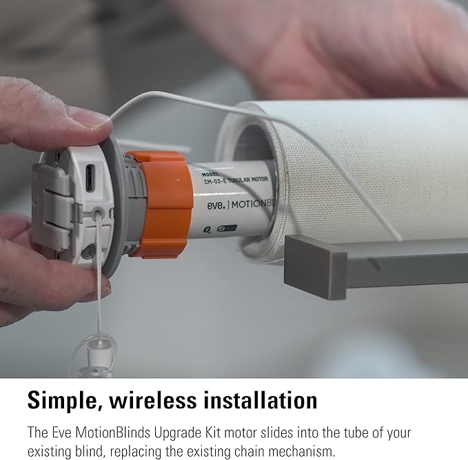 Eve MotionBlinds Upgrade Kit for Roller Blinds (Apple Home) – Motor to upgrade existing indoor blinds, schedules, no bridge, Bluetooth/Thread