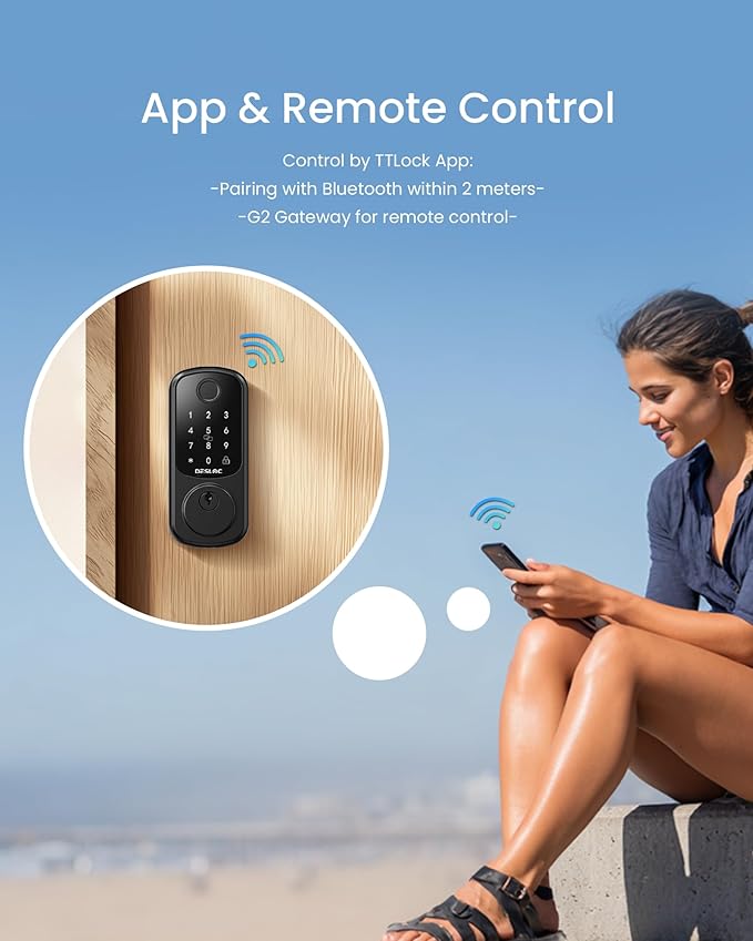 DESLOC Smart Lock B200 WiFi Version, Fingerprint Keyless Entry Door Lock, App Remote Control, Smart Locks for Front Door, WiFi Deadbolt Smart Lock, Emergency Power Port,12 Months Battery, Auto Lock