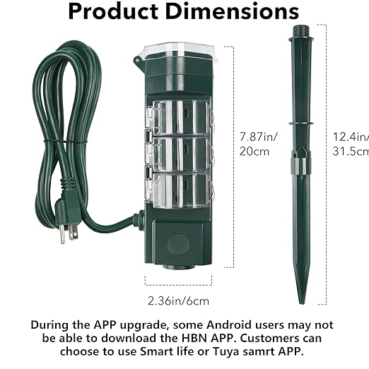 HBN Outdoor Smart Plug Waterproof with 6 Outlets,WiFi Power Stake Timer 6Ft Cord,Outdoor Outlet Timer for Halloween/Christmas Lights,Compatible with Alexa & Google Assistant, Voice Control,ETL Listed