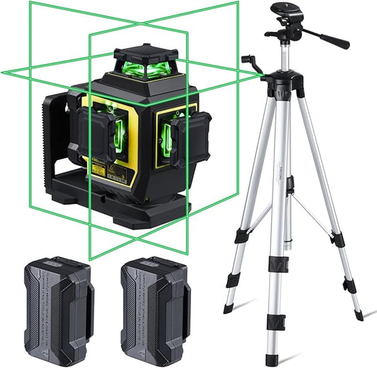 Firecore Laser Level 360 Self Leveling with Tripod, ±2mm High Accuracy, Outdoor Pulse Mode to 197 Ft, Green Cross Line Lazer Leveler Tool for Construction, 2 Rechargeable Batteries, 60" Tripod