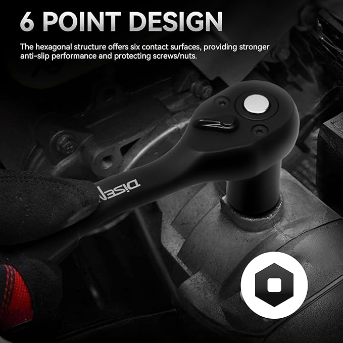 DISEN 57 PCS 1/4" Drive Impact Socket Set Shallow & Deep Socket Set SAE(5/32"-9/16") & Metric(4-15mm) with Universal Joint, Extension Bar, 3/8 to 1/4 Reducer, Ratchet Handle, Adapter