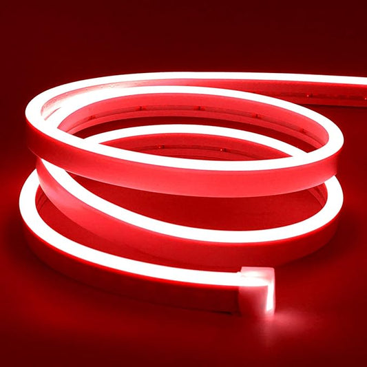 Lamomo LED Neon Lights, 16.4ft Red LED Strip Light, 12V 0.39in/Cut Silicone Waterproof Neon Rope Light, DIY Neon Sign for Bedroom Indoor Outdoor Decoration（Power Adapter not Included）