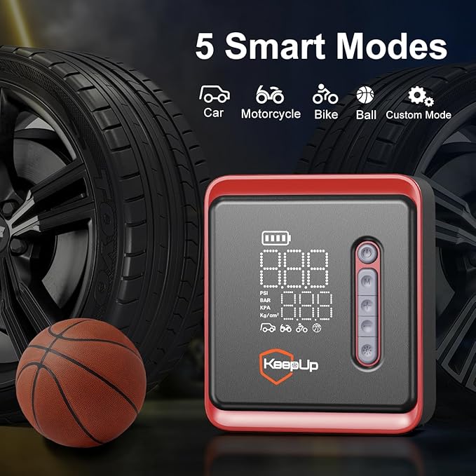 KEEPUP Portable Tire Inflator Air Compressor 150PSI Fast Inflation Cordless Air Pump with Rechargeable Battery for Car Tires Bike Motorcycle Ball