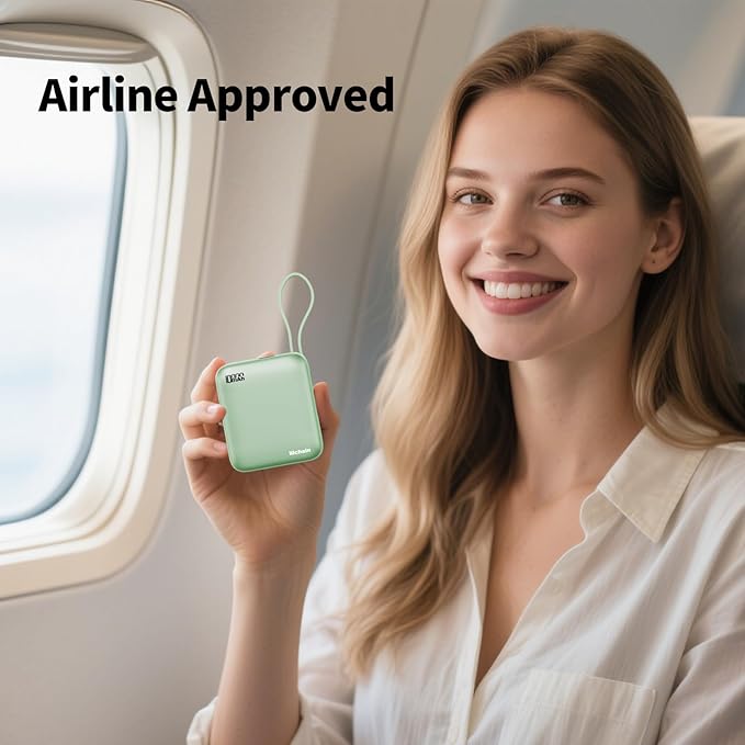 Hichain Portable Charger with Dual Built-in Cables 10000mAh Small Power Bank 22.5W Fast Charging Mini Powerbank LED Display Travel Essential Battery Pack for iPhone 17 16 15 14 13 All Series Green