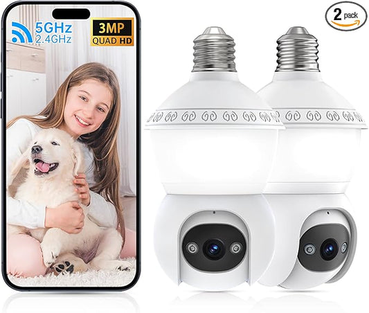 Smart Light Bulb Security Camera, 2-in-1 Bulb Camera with Light,No Wiring, No Drilling WiFi Light Bulbs Camera Outdoor,Cameras for Home Security,Night Vision, AI Detection,2-Way Audio