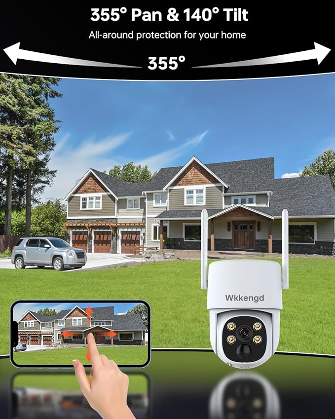 3MP F1.0 Aperture True Full Color Night Vision 2-Cam Kit 5G/2.4G WiFi Home Security PTZ Cameras with Solar Panel, Surveillance Recorder System