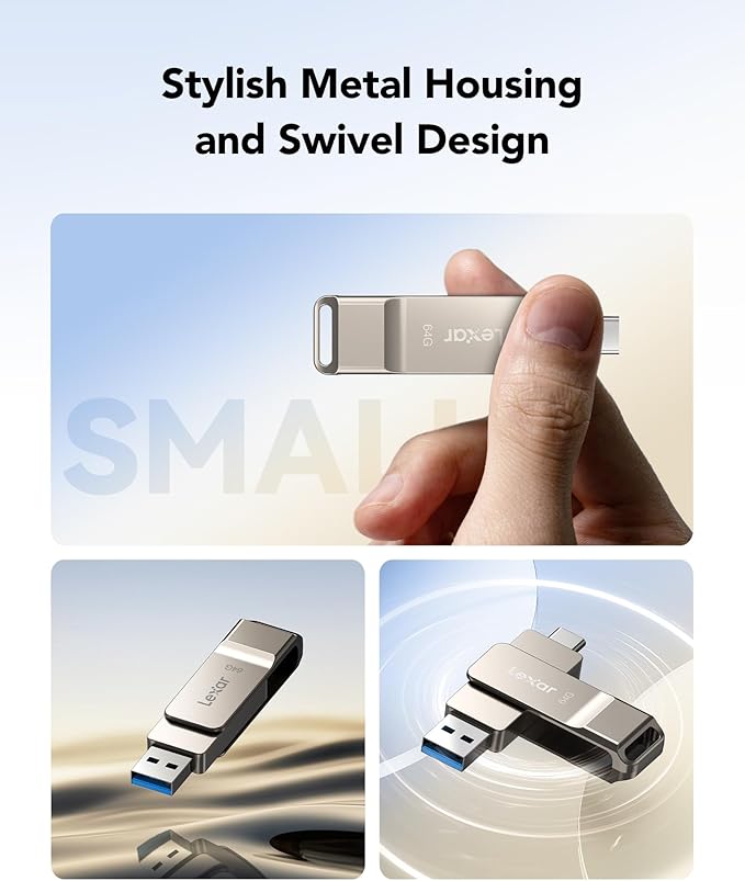 Lexar D40E 64GB Dual USB 3.2 Gen 1 Type-C Jump Drive, USB-C Flash Metal Housing Swivel Design Thumb Drive