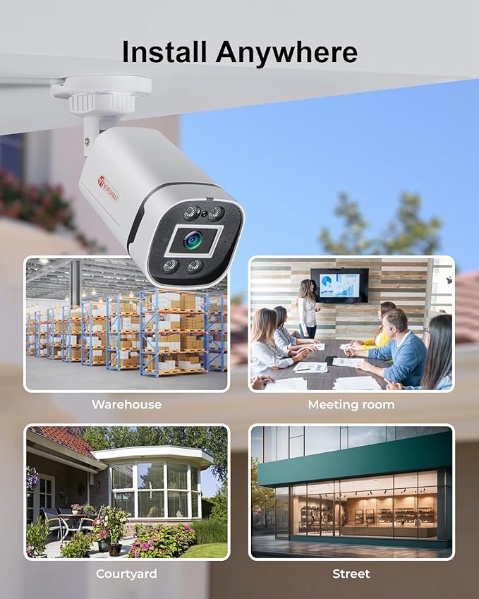 8CH H.265+ 3K Lite Wired CCTV Security Camera System with Human Vehicle Detection, 4X IP68 5MP Surveillance Camera for Indoor Outdoor, 1TB Hard Drive for 24-7 Recording, Remote Access