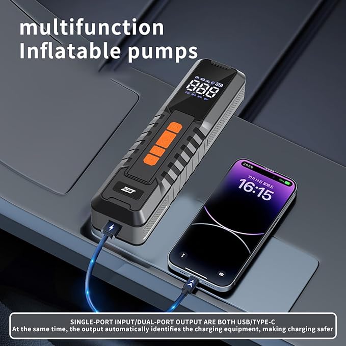 Tire Inflator Portable Air Compressor, 150 PSI Air Pump for Car Tires, 6000mAh Battery (P108-150PSI-LED)