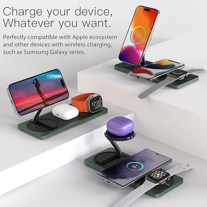 3 in 1 Charging Station for Apple Devices: Used for iPhone and Watch Charging Station with Magsafe Charger Stand, Wireless Charger for iPhone16/15/14/13/12, Apple Watch 1-9/Ultra, AirPods 3 Pro