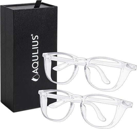 Aqulius 2 Pack Stylish Safety Glasses Goggles, Scratch Resistant, Safety Glasses for Women, Blue Light, Glasses for Nurses