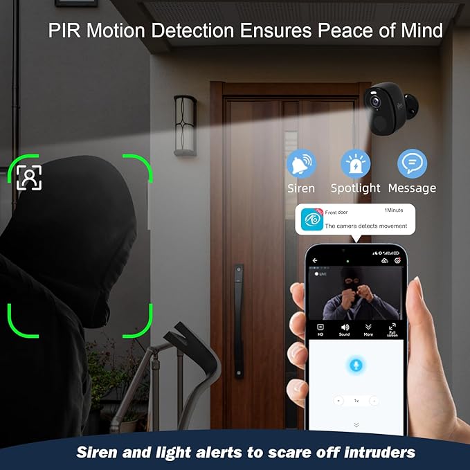 Rraycom 2Pack 5G/2.4G WiFi Security Cameras Wireless Outdoor, 2K Battery Powered Cameras for Home Security with AI Motion Detection, Color Night Vision, Siren, 2-Way-Audio, Works/Alexa,Waterproof