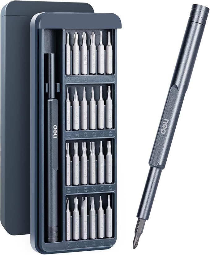 Deli 25-in-1 Precision Screwdriver Sets Magnetic Mini Repair Tool Kit for Home, DIY, Computer, Controller, Glasses, Drone, Watch, Phone, Pad, Switch, PS5, XBOX, Macbook, Electronic. Gift for man.
