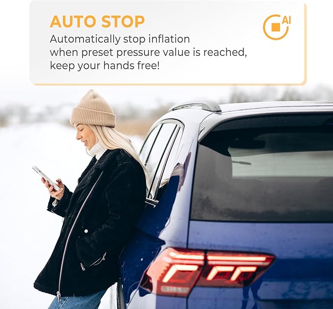 AP22 Dual Power Tire Inflator, 150 PSI Portable Air Compressor with 6 Min Inflation & 1 Min Top Off, Auto Shut Off, Cordless Digital Air Pump for Car, Bike, Motorcycle, Ball, Inflatables