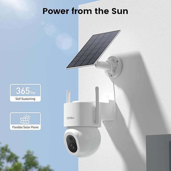 AOSU Security Cameras Wireless Outdoor - 3K/5MP Solar Powered 400-Lumen Floodlight Camera, 360° Pan/Tilt Surveillance, Night Vision, 2.4G WiFi Camera, Auto Tracking, AI Human/Vehicle/Pet Detection