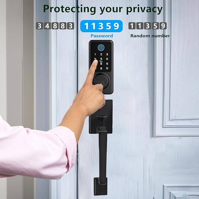 Smart Front Door Lock Handle Set, Keypad Door Lock with Handles, Fingerprint Keyless Entry Smart Locks Handle Kit, Electronic Smart Deadbolt with Auto Lock, Code, APP for Home, Apartment