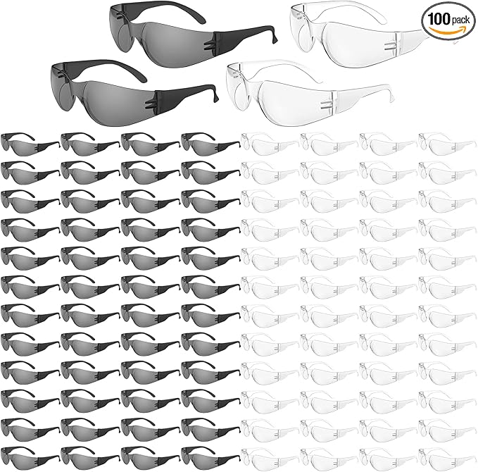 WFEANG Transparently Safety Glasses 100 Pair Protective Eyewear for Men Women, ANSI Z87.1 Scratch & Impact Resistant Eye Protection for Work, Lab, Construction (50pack Clear + 50pack Grey)
