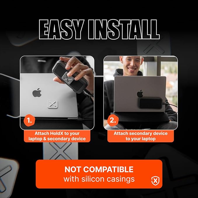 DELTAHUB HoldX Magnetic Mount - Universal Phone & External Drive Holder for Laptops, Desks | Strong Magnetic Stand for SSDs, HDDs & Mobile Device (Silver)