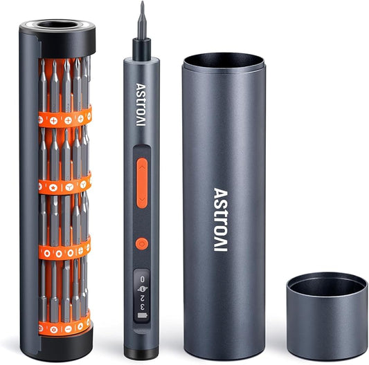 AstroAI ES60 3.7V Mini Electric Screwdriver, 63-in-1 Electric Screwdriver Cordless Set with 60 Magnetic Bits, Rotatable Magnetic Storage, Repair Tool Kit for Phone Camera Laptop Watch