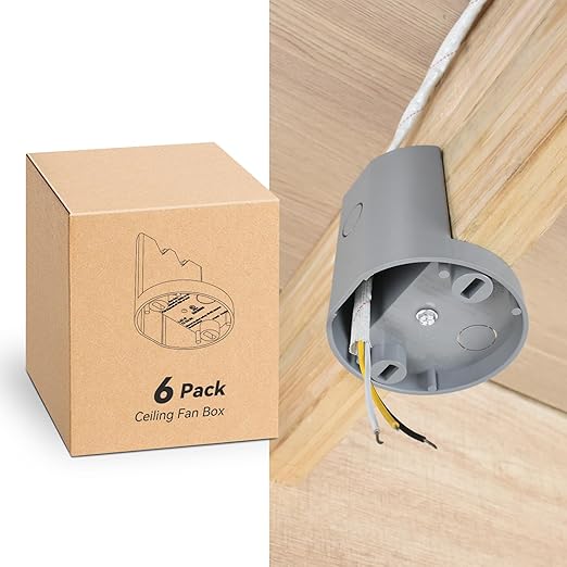 Ceiling Fan Box, Non-Metallic Side Mount Box with Cover, 12 Cu.in, UL Listed, 6-Pack