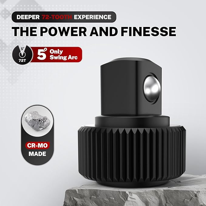 TOMMARS 1/2-Inch Drive Stubby Ratchet Mini Ratchet Quick-Release Head 72-Tooth