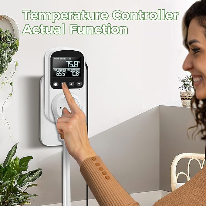 Diymore 1800W Plug in Digital Thermostat Temperature Controller Electric RV Thermostat Outlet Heating Cooling Control Mode Timer 120V 15A -104 ℉~210 ℉ Greenhouse with Thermostat Pool Thermometer