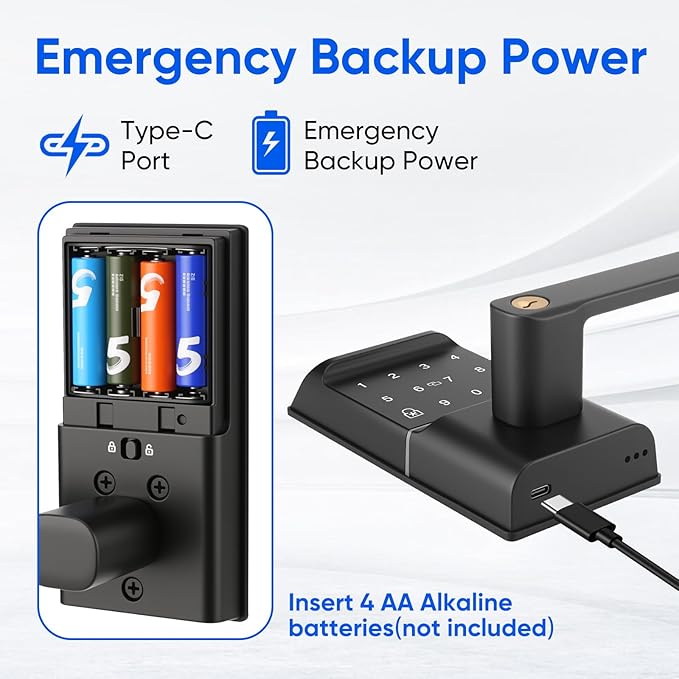 Keypad Smart Door Lock with Handle, Keyless Entry Deadbolt for Front Door, Smart Auto Lock Deadbolt with Phone/Watch App Control, Biometric Fingerprint Gate Handle with 7 Ways to Unlock