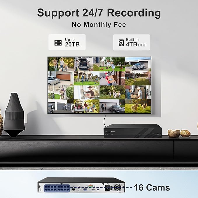 Anpviz 16 Channel NVR PoE Security Camera System with Human Vehicle Detection, 8PCS 6MP Wired IP Turret Cameras Outdoor, Smart Color Night Vision, Built in Mic, 12MP PoE NVR with 4TB HDD, NDAA