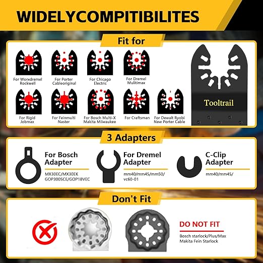 30 PCS Titanium Oscillating Tool Blades Metal Cutting,Universal Multi Tool Blades Kits for Metal Nails Wood and Plastic,Oscillating Saw Blades Fit Dewalt Ryobi Milwaukee Rockwell Fein