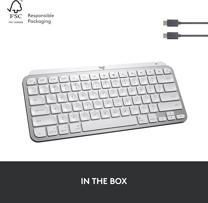 Logitech MX Keys Mini for Mac Minimalist Wireless Keyboard, Compact, Bluetooth, Backlit Keys, USB-C, Tactile Typing, Compatible with MacBook Pro,Macbook Air,iMac,iPad - Pale Grey