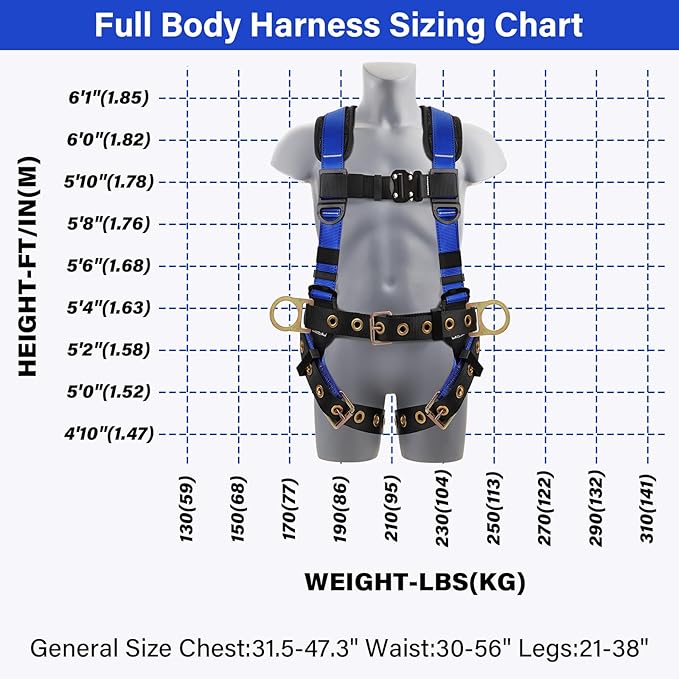 Trsmima Safety Harness Fall Protection - Roof Full Body Harness Men Construction Work Belt Tongue & Quick Connected Buckle