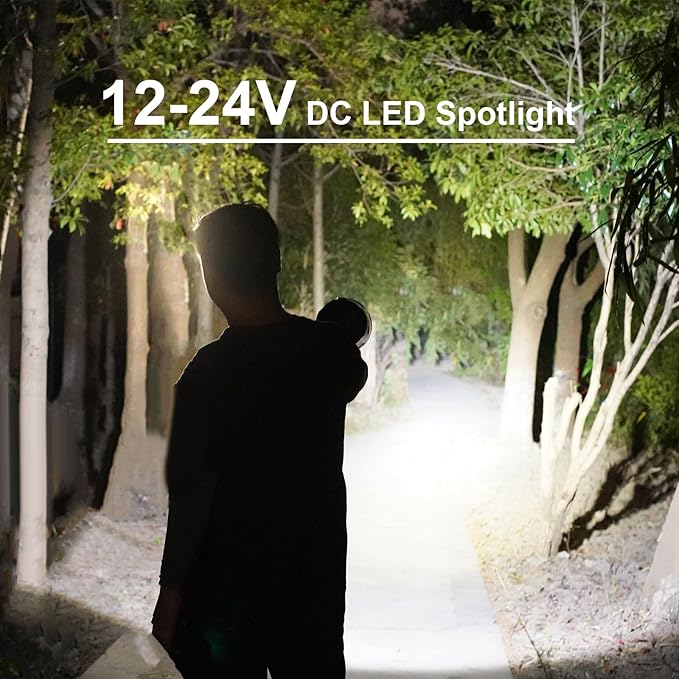 GOODSMANN Spotlight 12 Volt Spotlight Led up to 2000 Lumen Boat Handheld Spotlight Corded 12V DC Spot Light Marine Handheld Spotlight Led 12V DC Plug for Boat Hiking