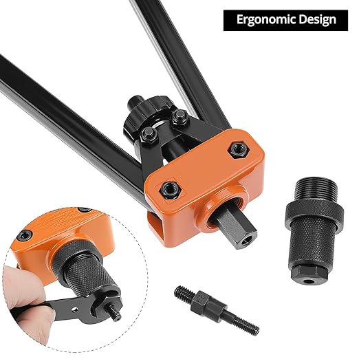 QWORK Rivet Nuts Tool Kit, 14" Hand Rivet Tool with 6 Interchangeable Mandrels and 90 Rivet Nuts, Heat-Treated Chrome Vanadium Alloy