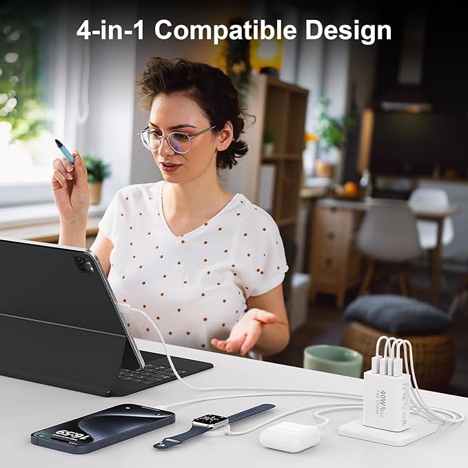 40W USB C Charger Block for iPhone 17/17 Pro/17 Pro Max/Air/16/16 Pro/16 Pro Max/16 Plus/15/15 Pro Max/14 13 12 11 Pro Max XS XR X, 4-Port PD+QC Multiport Power Adapter Type C Fast Charging Brick Cube