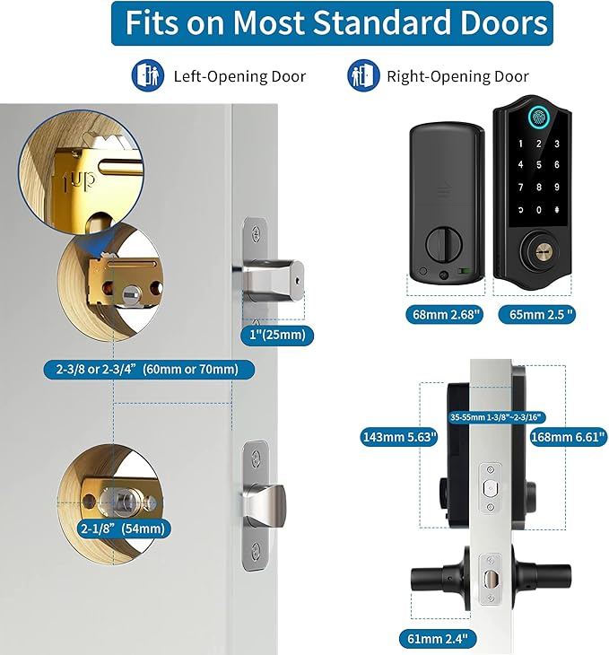 Harfo Smart Fingerprint Door Lock, Keyless Entry Deadbolt, Full App Control Biometric Lock, Electronic Digital Touchscreen Keypad, Auto Lock, Easy Install, Black