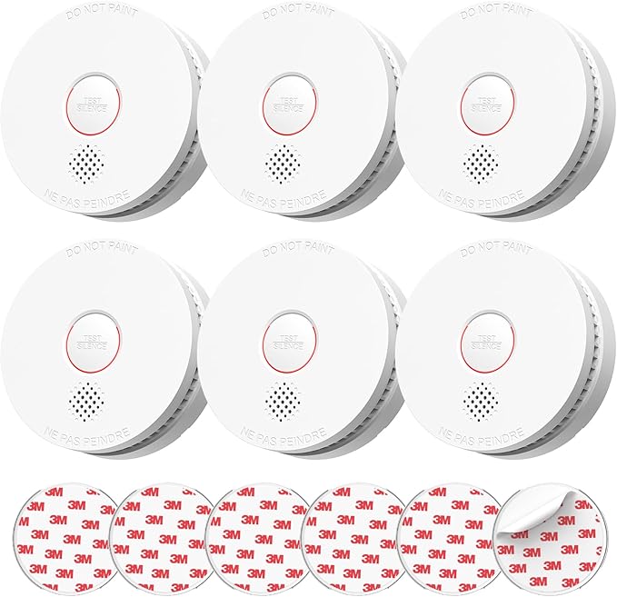 SITERLINK Smoke Detectors,UL217-9th Listed Smoke Alarms with Replaceable Battery,Photoelectric Sensor Smoke Detector with Test-Silence Button,Fire Detectors for Home,House,GS509A 6-Pack