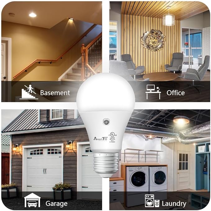 AmeriTop Dusk to Dawn Light Bulb- 2 Pack, A19 LED Sensor Light Bulbs; UL Listed, Automatic On/Off, 800 Lumen, 10W(60 Watt Equivalent), E26 Base, Indoor/Outdoor Lighting Bulb (5000K Daylight)