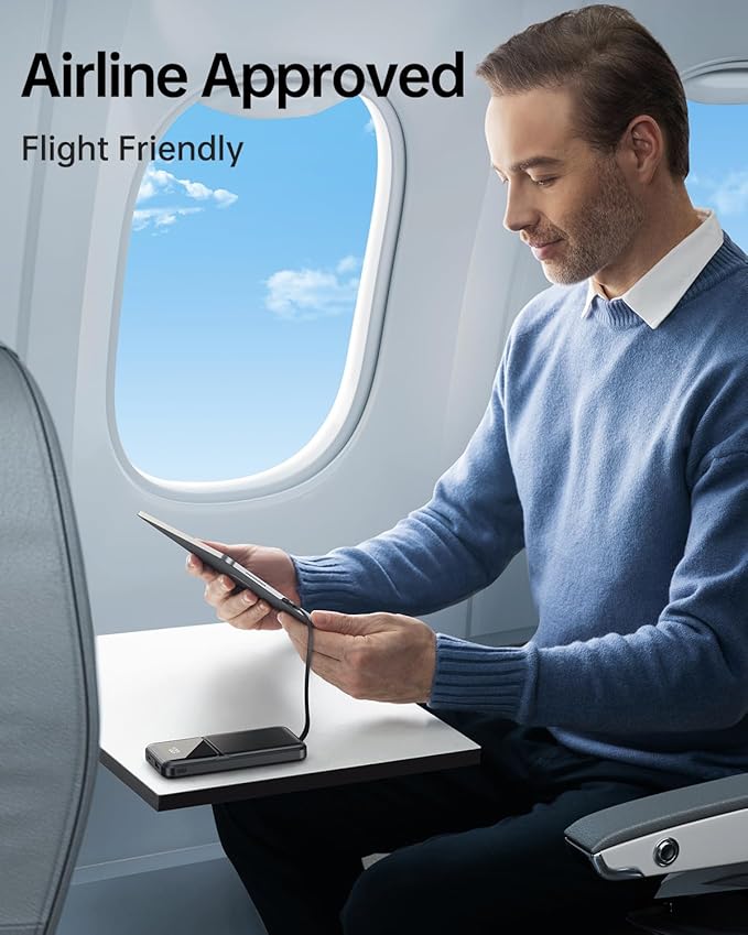 Portable Charger with Built in Cable - 20000mAh Fast Charging 22.5W Slim Power Bank USB C LED Display Travel Battery Pack 5 Outputs & 3 Inputs for iPhone Samsung Android iPad Phones Tablets etc