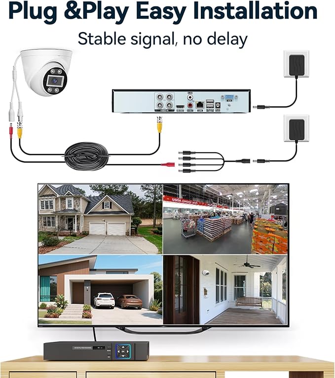 5MP Lite Security Camera System with 500G Hard Drive, 4 Channel AHD TVI DVR Recorder, 4pcs HD Indoor Outdoor Wired Surveillance CCTV Dome Cameras, Smart Motion Detection, Night Vision