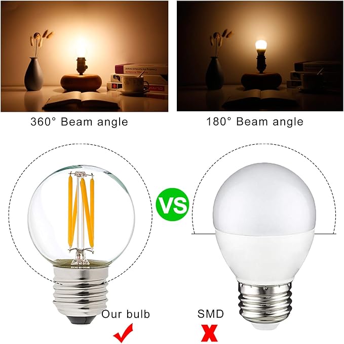 LiteHistory Dimmable g16.5 led Bulb 40W g16 1/2 led Edison Bulb 2700K 4W e26 Globe Light Bulbs for Ceiling Fan,Chandelier,Vanity Light Bulb AC120V 400lm 6Pack