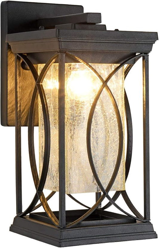 Dusk to Dawn Modern Outdoor Coach Lantern Exterior Light Fixtures Black Aluminum with Crack-Like Glass Waterproof Wall Sconce Mission Outside Light for House Front Porch Lighting