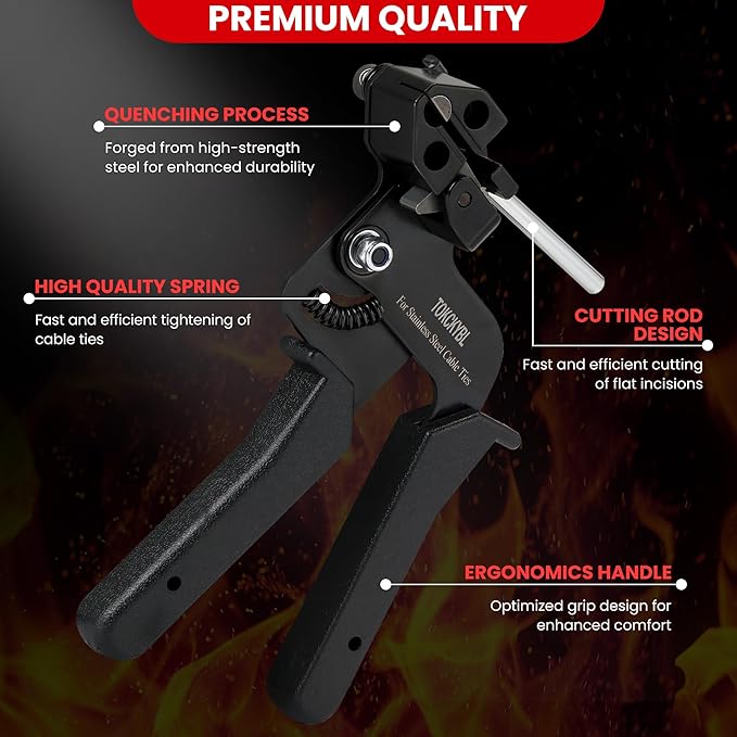 Stainless Steel Cable Tie Gun Set – Heavy Duty Metal Zip Tie Tool Kit with 150PCS Self-Locking Ties, Adjustable Fastening & Cutting Tool for Outdoor Fencing, Exhaust Pipes, Automotive (Black)