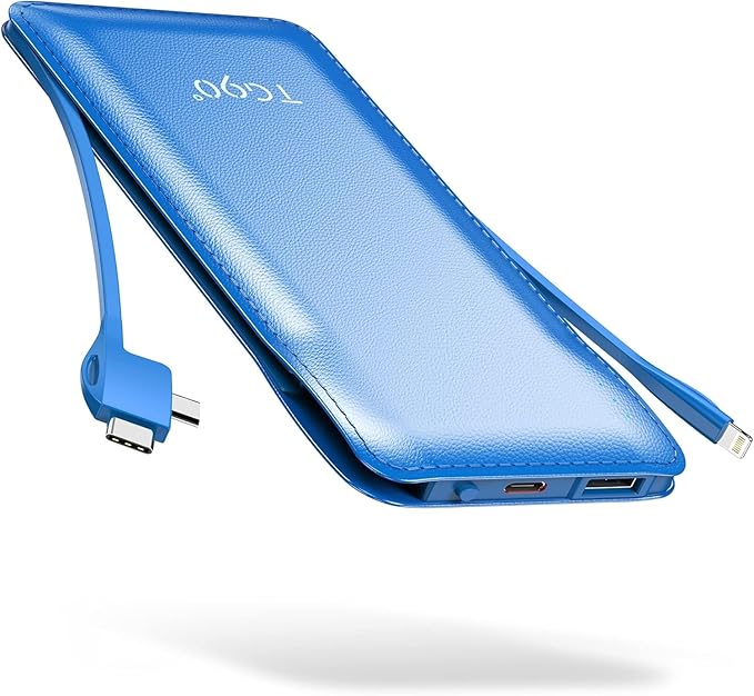 TG90° 2 Pack Slim Portable Charger with Built in Cables,10000mAh Power Bank Travel Charger Cell Phone External Battery Pack,4 Output Portable Bank Compatible with iPhone Android Phone