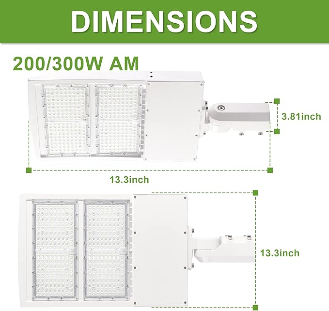 480V 300W LED Parking Lot Lights, White Housing LED Street Light 42,000LM 5000K 1-10V Dimmable Outdoor Pole Heads 1000W MH/HPS Equiv. LED Street Light DLC UL Certified