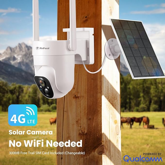 4G LTE Cellular Security Camera Wireless Outdoor, No WiFi Needed, 2K Color Night Vision, 360° View Pan/Tilt, 2 Way Talk, PIR Motion Sensor, Built-in SIM Card (Support Verizon/AT&T/T-Mobile)